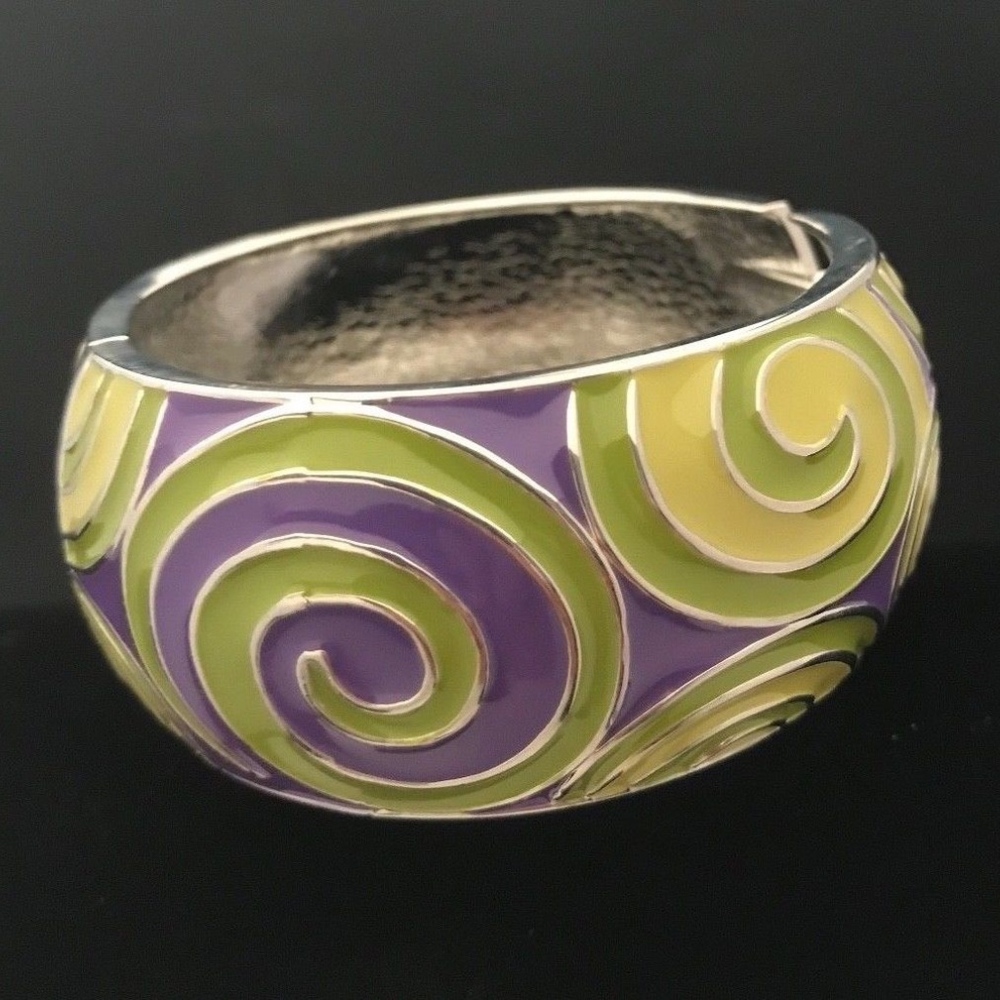 New Statement Bracelet Green Purple Enamel Wide - 8I - Picture 6 of 7